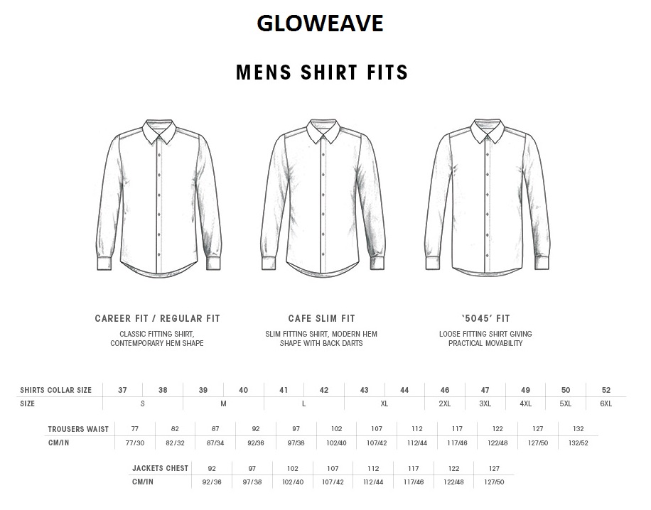 Gloweave Mens Shirts Size Chart